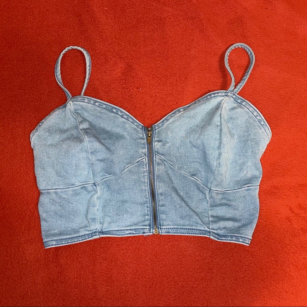 Denim Zipper Crop Tank Top